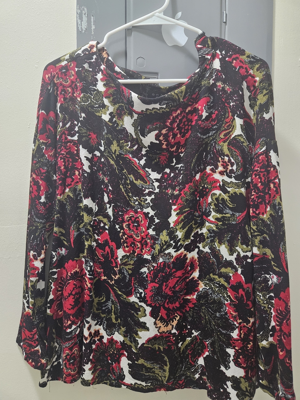 Grace Red, Black & Olive Floral Long Sleeve Top